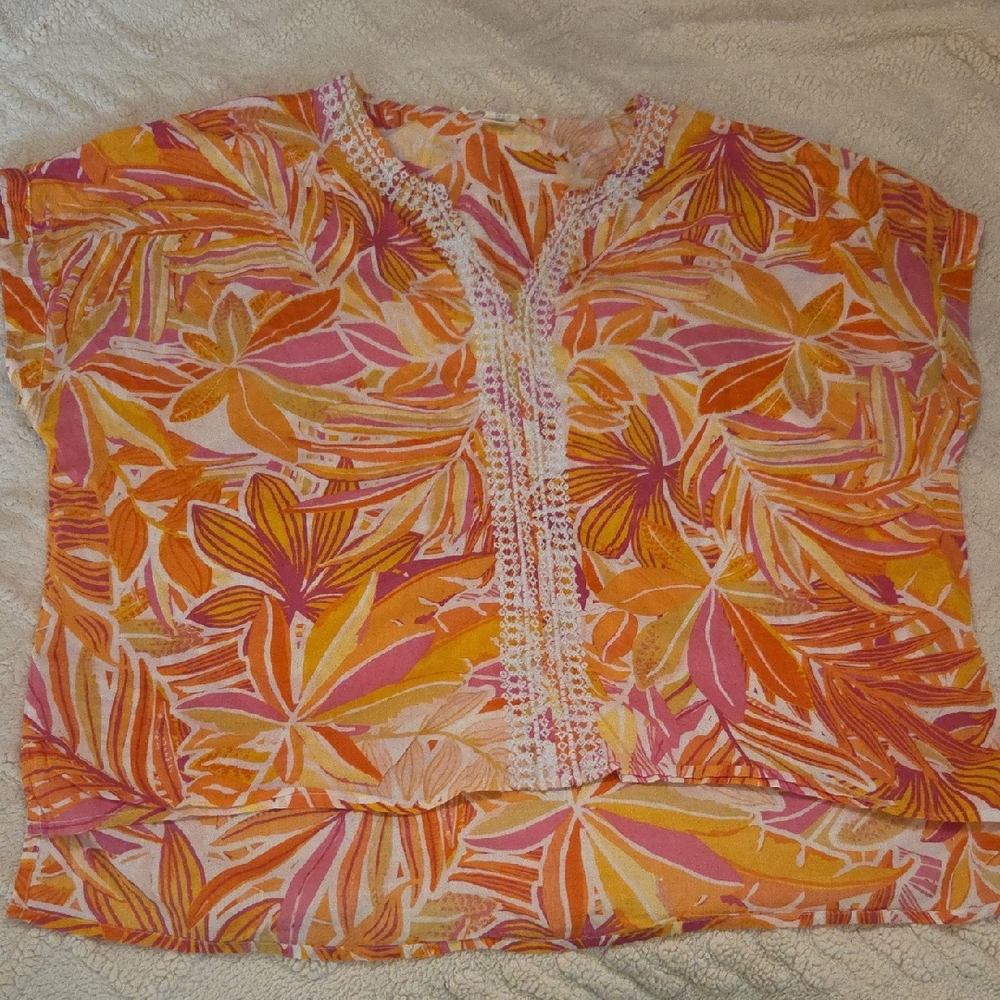 C&C California Pink Orange Floral Blouse